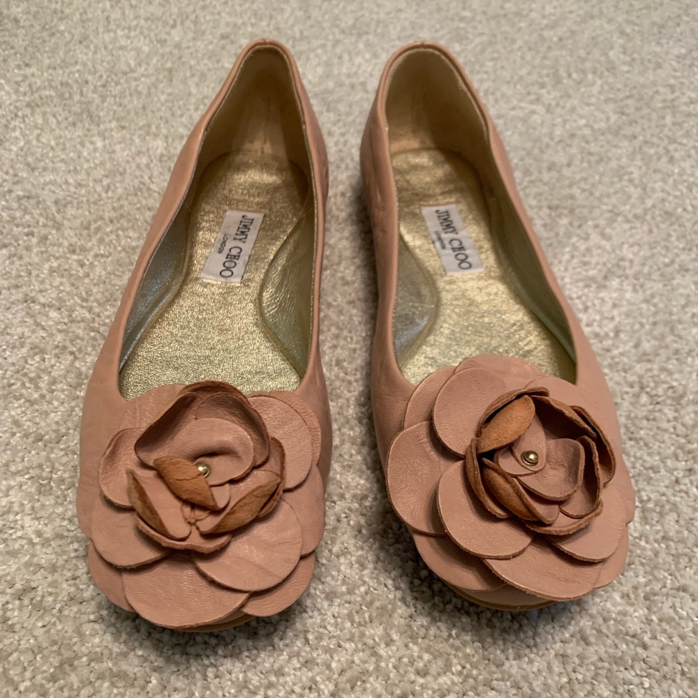 Jimmy Choo pink ballet flats with flower detail Size 39 NWOT